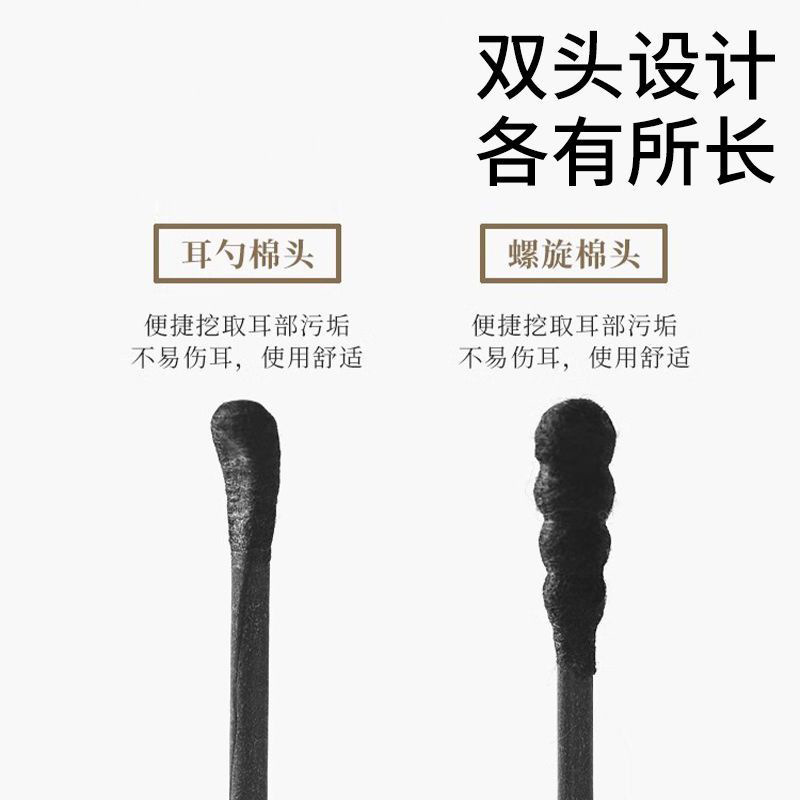 Duomeichen 耳かき綿棒メイクアップ双頭耳かきツーインワン黒綿棒家庭用クリーニング綿棒|undefined
