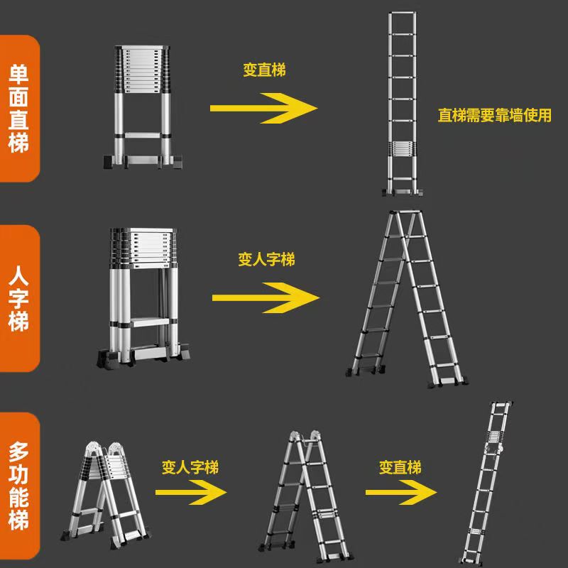 多機能はしご、家庭用伸縮式ヘリンボーンはしご、折りたたみ式、厚みのある、ポータブルアルミニウム合金昇降ストレートはしご、竹エンジニアリングはしご|undefined