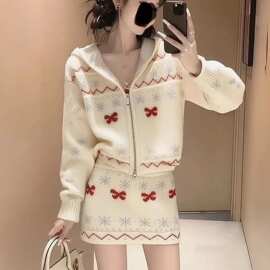 韩系秋冬chic针织套装女2026新款圣诞风针织上衣减龄半身裙两件套