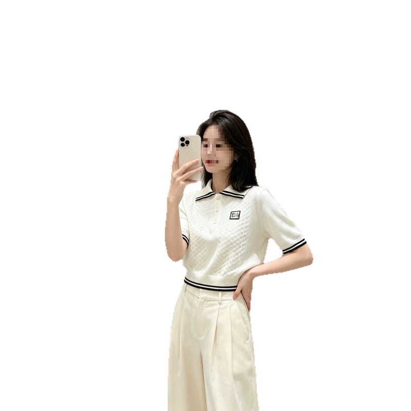 Shenzhen Nanyou high-end original MIU product 26 new stylish and youthful yarn texture polo collar knitted cotton top