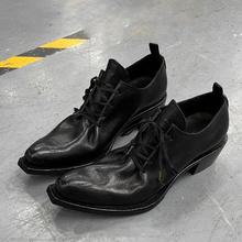 小众翘头模特巫师鞋男女走秀潮款尖头皮鞋高跟厚底德比鞋增高休闲