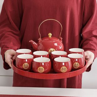 Wedding Tea Cup Chinese Style Bride's Change of Mouth Cup Tray Wedding Teapot Red Tea Tea Wedding Set Gift Box