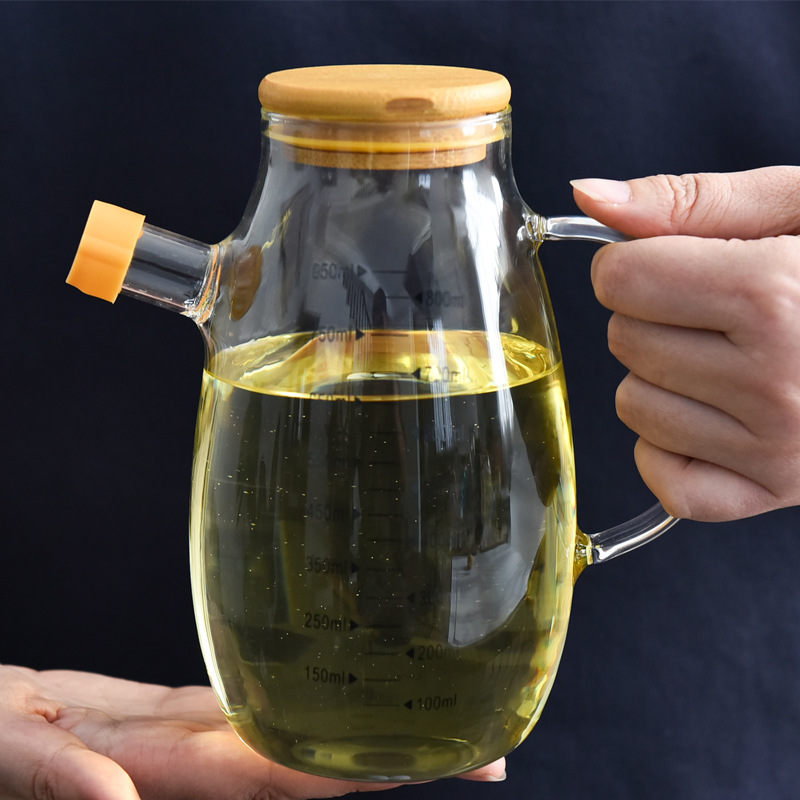 Engrasador de vidrio botella de aceite cocina hogar a prueba de fugas aceite no colgante con escala de gran capacidad salsa de soja botella de vinagre botella de condimento