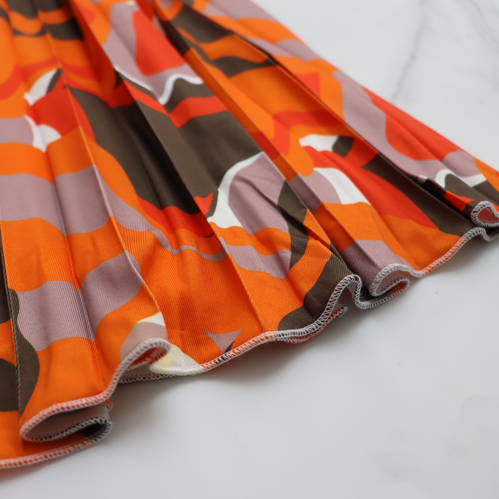 V Neck Sleeveless Padded Shoulder Casual Printed Office All Matching Pleated Waist Dress