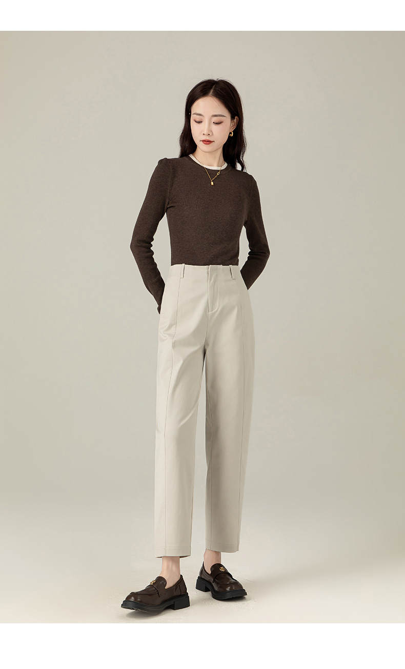 Quần harem nữ ống rộng lưng cao dài 9 phần chất liệu cotton Tencel — Màu xám be chi tiết 30