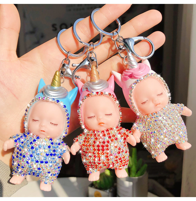 镶钻独角兽卡通钥匙扣韩国可爱搪胶钥匙挂件抓娃娃机礼品包包挂件