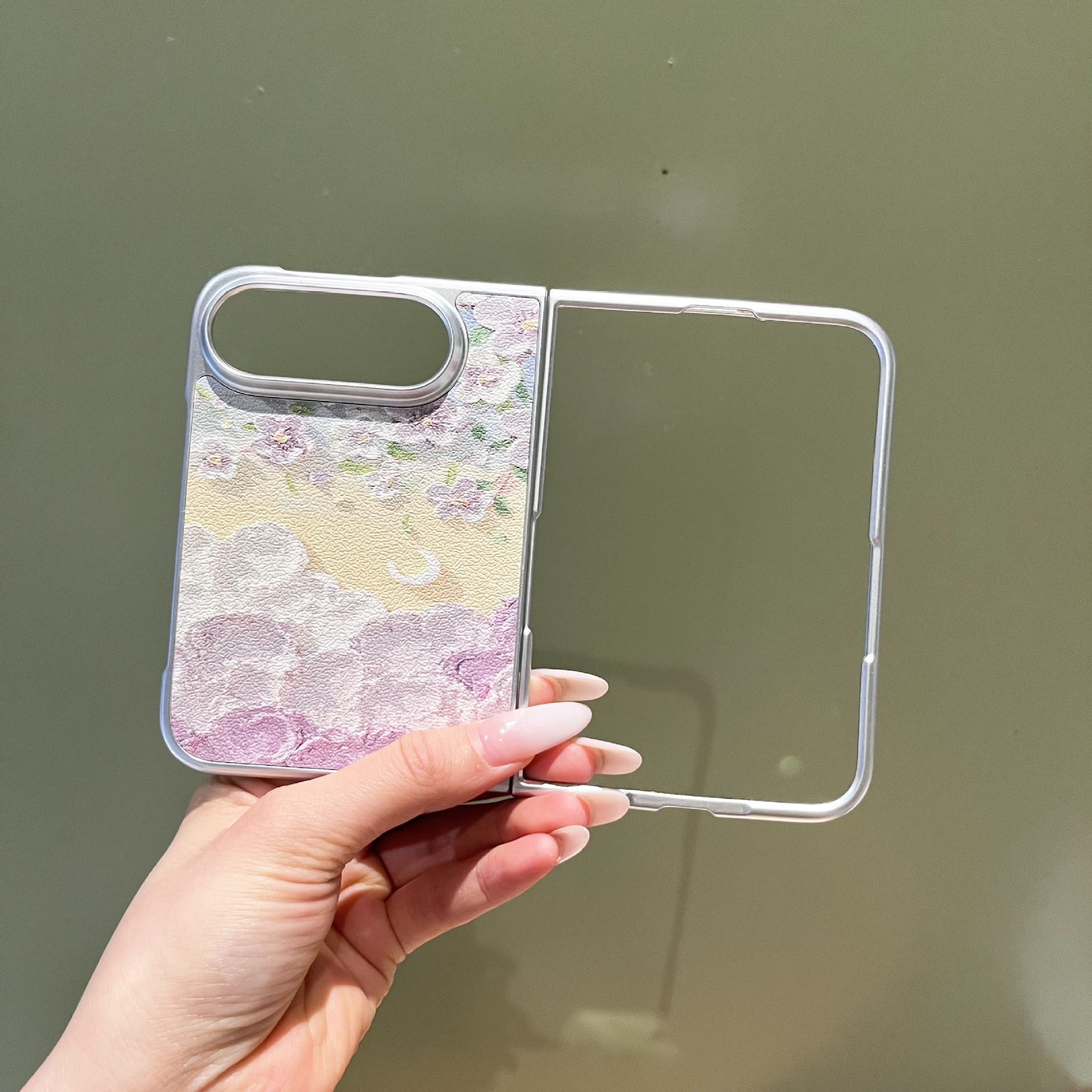 Ins-Style Floral Phone Case Compatible with iPhone, Oil Painting Moon Flowers Matte PC Protective Cover