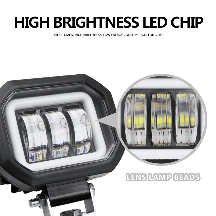 Led Work Light with 3 Beads and Lens, External Strong Light Inspection Light, Motorcycle Electric Vehicle Spotlight, Off-Road Vehicle Front Bumper Light