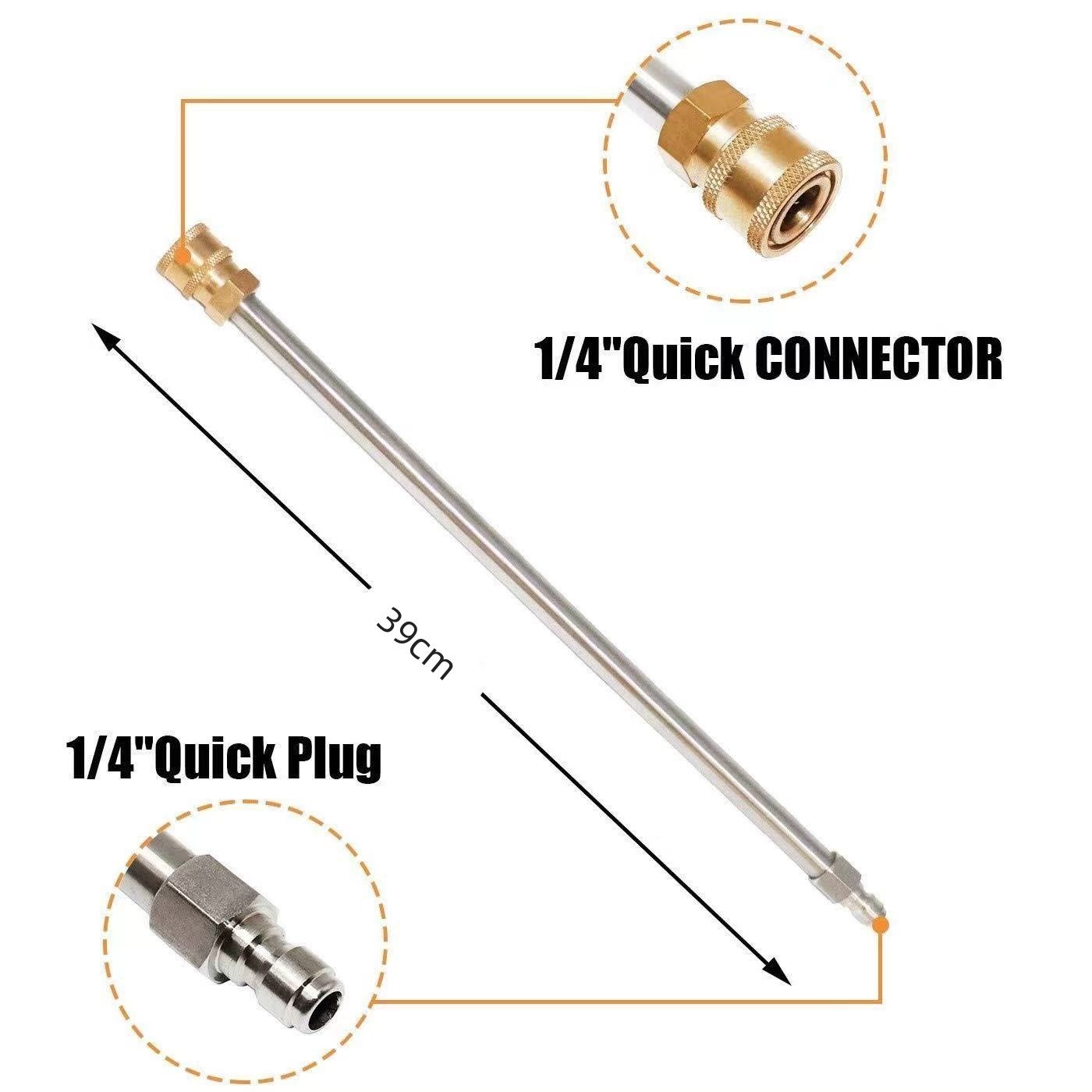 High-pressure water gun extension rod with quick plug 17inch stainless steel extension rod 1/4 male-female quick connect extension rod
