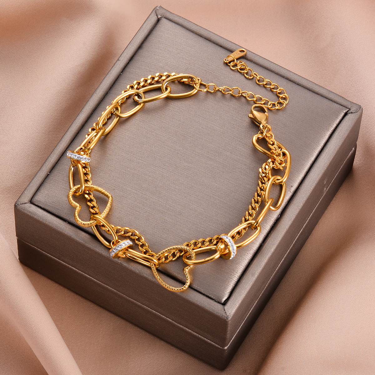 304 Stainless Steel Chain Material 1 Piece Quantity Hip-hop Simple Style Heart Shape Stainless Steel Plating Bracelets