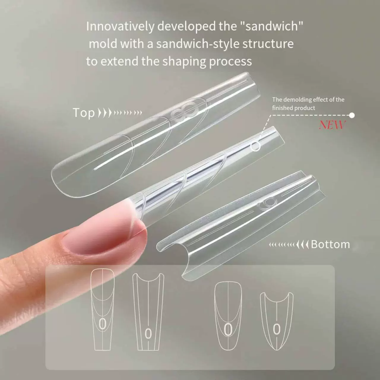 新款细狗梯椭圆甲模美甲三明治夹层式延长甲模免纸托透明水晶甲模