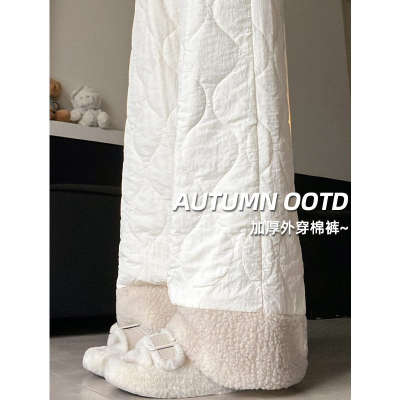 Fleece-Lined Thickened Northeast Cotton Pants for Women, Winter High-Waisted Lamb Fleece Wide-Leg Pants, Fleece Warm Ski Trousers