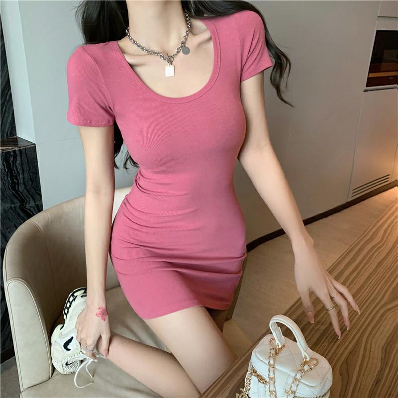 Vestido Sexy y Ajustado para Mujer, Verano 2026, Falda Corta Rosa, Diseño que Estiliza la Cintura