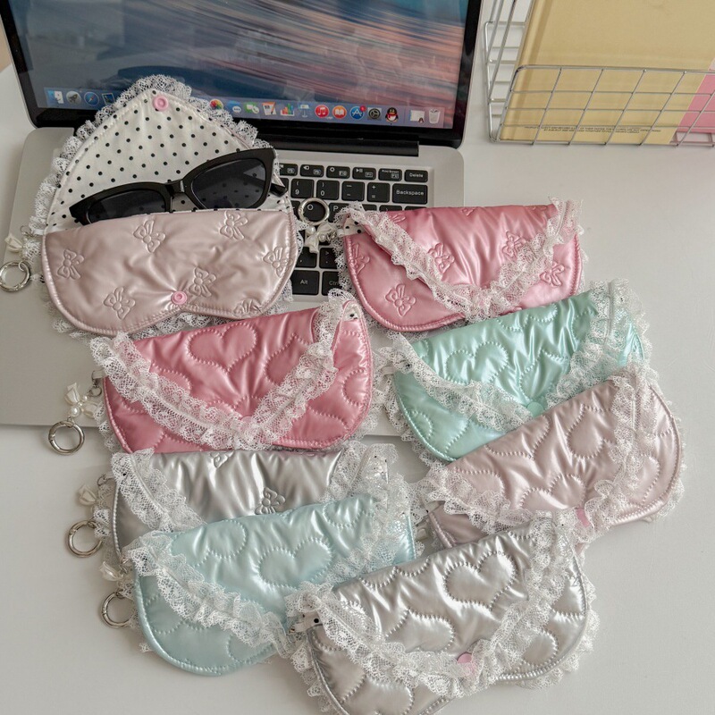 Summer Ballet Style Love Bow Lace Fabric Sunglasses Bag Storage Hangable Decorative Snaps Glasses Bag Summer Ballet Style Love Bow Lace Fabric Sunglasses Bag Storage Hangable Decorative Snaps Glasses Bag