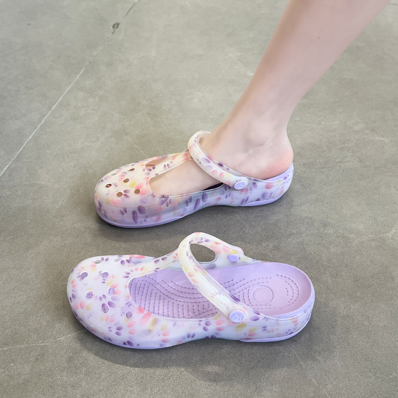 New summer Mary Jane flower surface Women's hole shoes sandals fashion women's shoes non-slip lightweight casual