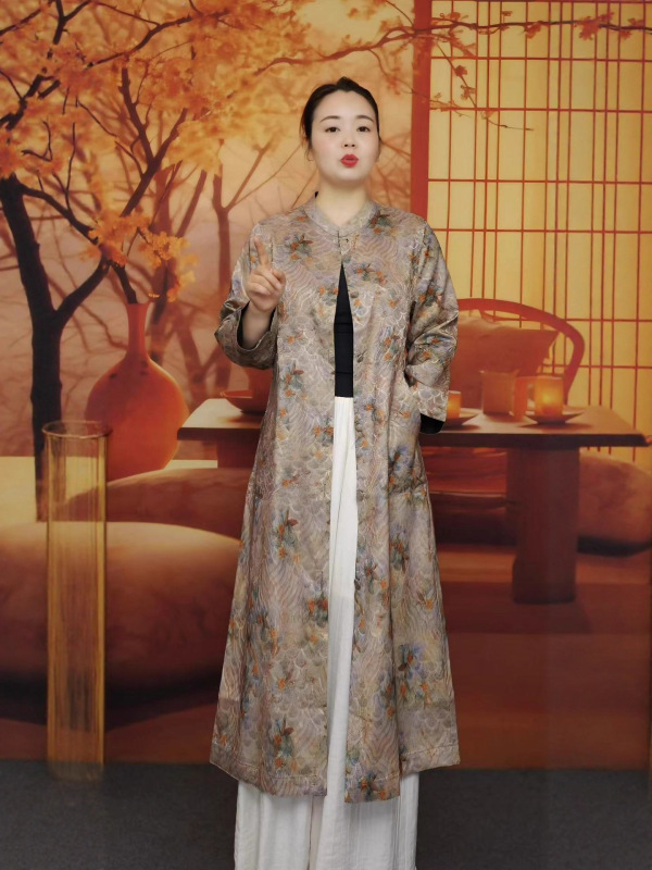 双面双穿2025新款春秋中年女装桑蚕丝提花中长款风衣外桃上衣|undefined