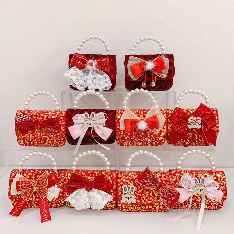 2024 niños Año Nuevo bolso de Año Nuevo niñas bolso de Año Nuevo rojo princesa Aisha bolso de mano de horno oblicuo mochila de niñas