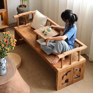 Old Elm Wood Luohan Bed, New Chinese Style Solid Wood Sofa Chair, Meditation Zen Bed, Small Apartment Wabi-Sabi Weathered Old Door Panel