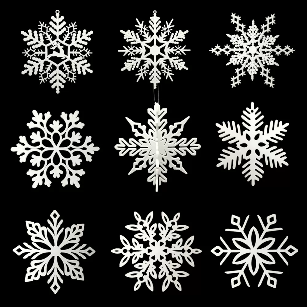 圣诞雪花片 塑料白色雪花串 雪景场地橱窗圣诞树雪花挂件多款式