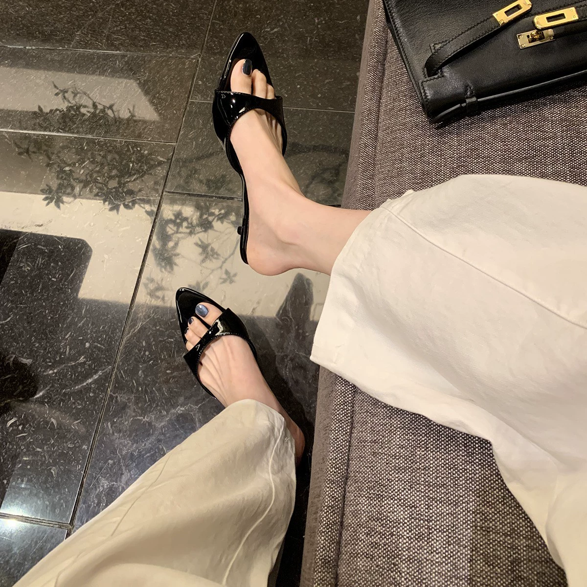Такой же стиль, как у Grape Mom~ Французская элегантная pointed toe с открытым носком, высоченная леопардовая модель tsy каблук сандалии для женщин летом