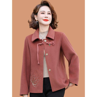 Mom's Autumn Double-Sided Woolen Jacket, Fashionable and Noble 2025 New Style, Middle-Aged and Elderly Women's Spring & Fall Wide Lady Woolen Top