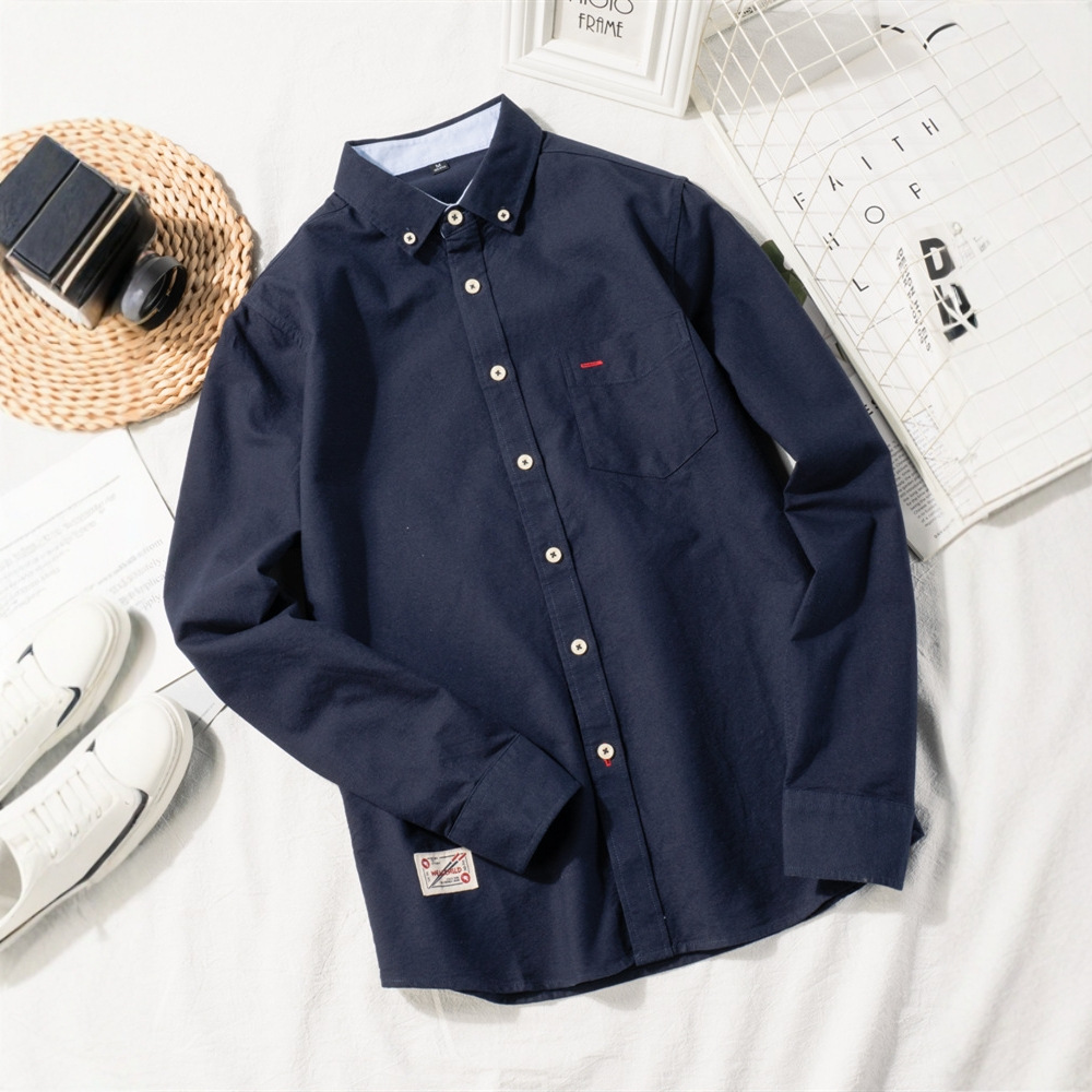 高档纯全棉春季新品新款日系男士牛津纺长袖休闲衬衫男时尚