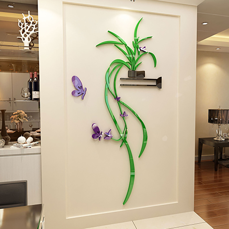Decorative 3d Acrylic Wall Sticker Romantic Chlorophytum For Living Room_voghion.com