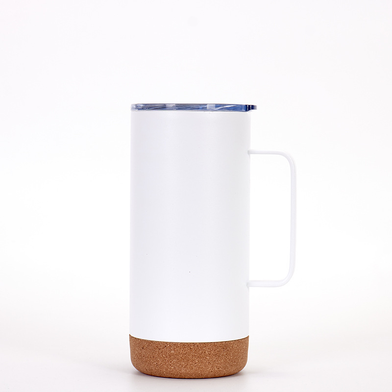 Nuevo 304 acero inoxidable doble vacío taza de aislamiento de corcho fondo taza de mango taza de agua de bambú fondo taza