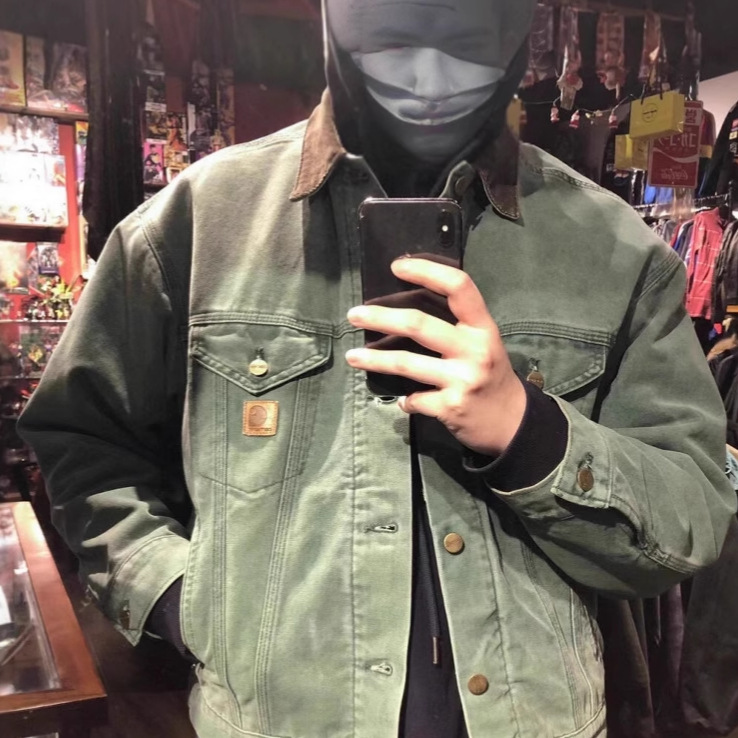 Cross-Border Kaha Vintage 90S J10 Trucker Jacket Now Available in Coffee Color, Unisex Washed Jacket