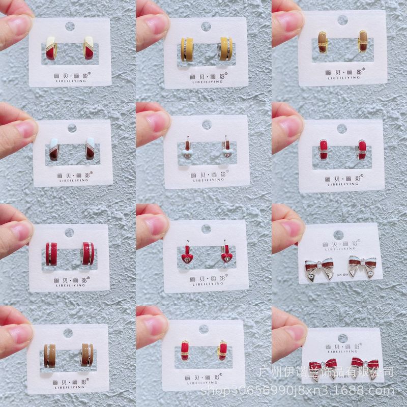 丽银/丽贝丽影甜美可爱闺蜜少女韩版气质滴胶红色蝴蝶结新款耳饰|undefined