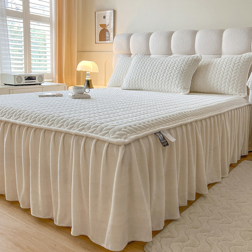 Type A milk velvet bed skirt single piece coral velvet bedspread thickened bed cover lace plus velvet bed sheet skirt quilted bed skirt