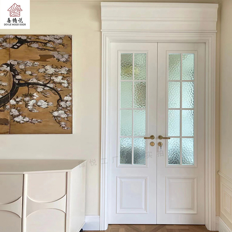 Solid Wood French Simple Indoor Oak White Painted Door Double Door Entry European and American Style Solid Wood French Simple Indoor Oak White Painted Door Double Door Entry European and American Style
