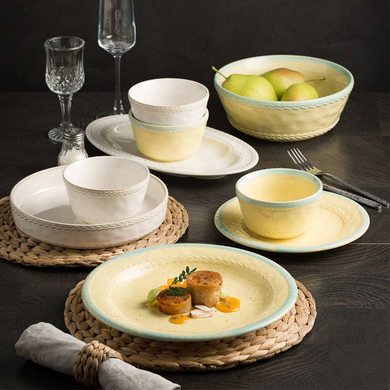 Underglaze Colored Ceramic Tableware Set for Home Use, Bowls and Plates, 2026 New Pastoral Style Tableware Combination, Light Luxury for Moving into a New Home Underglaze Colored Ceramic Tableware Set for Home Use, Bowls and Plates, 2026 New Pastoral Style Tableware Combination, Light Luxury for Moving into a New Home