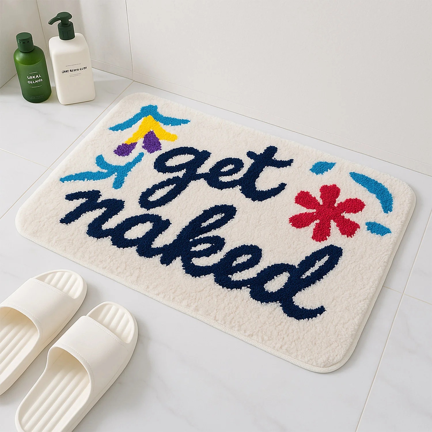 Caricatura encantadora pequeña fresca imitación almohadilla de cachemir baño espeso absorción de agua pasillo de entrada resistente a la suciedad fácil de cuidar almohadilla para el cabello