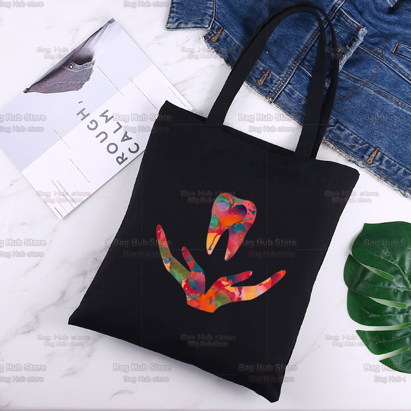 Tooth and Dentist teeth print canvas bag Harajuku shoulder bag fashion hand shopping bag wish Tooth and Dentist teeth print canvas bag Harajuku shoulder bag fashion hand shopping bag wish