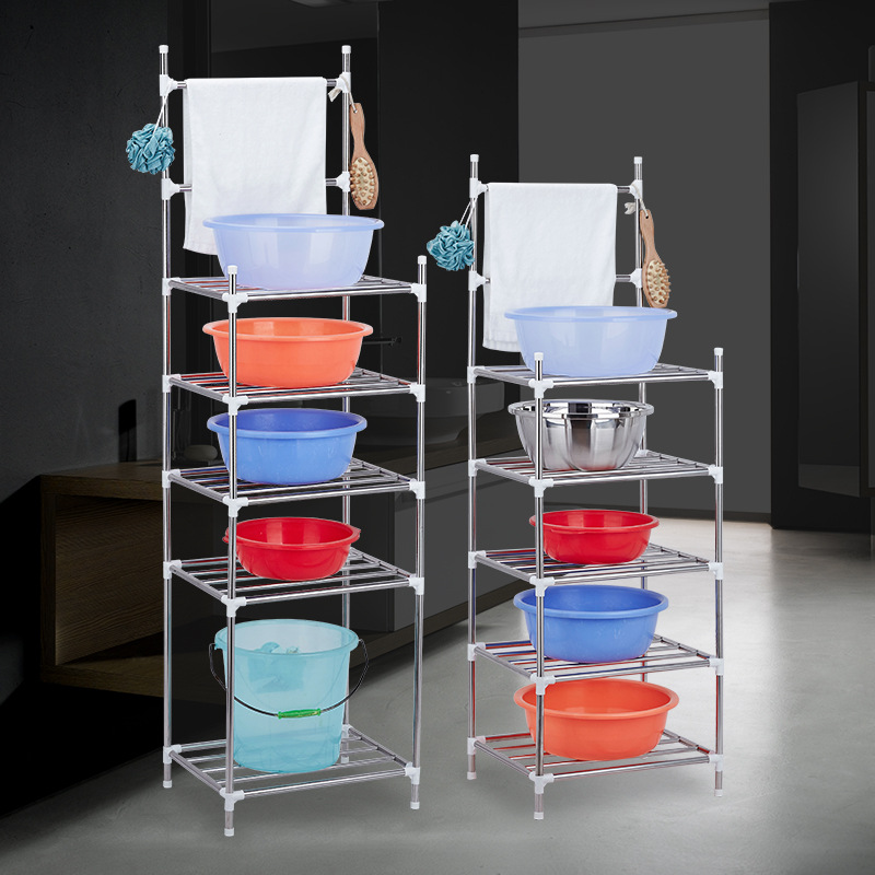 Stainless Steel Kitchen Storage Rack Multi-Layer Floor-Standing Pot Rack Bathroom Washbasin Storage and Organization Rack Factory Direct Supply