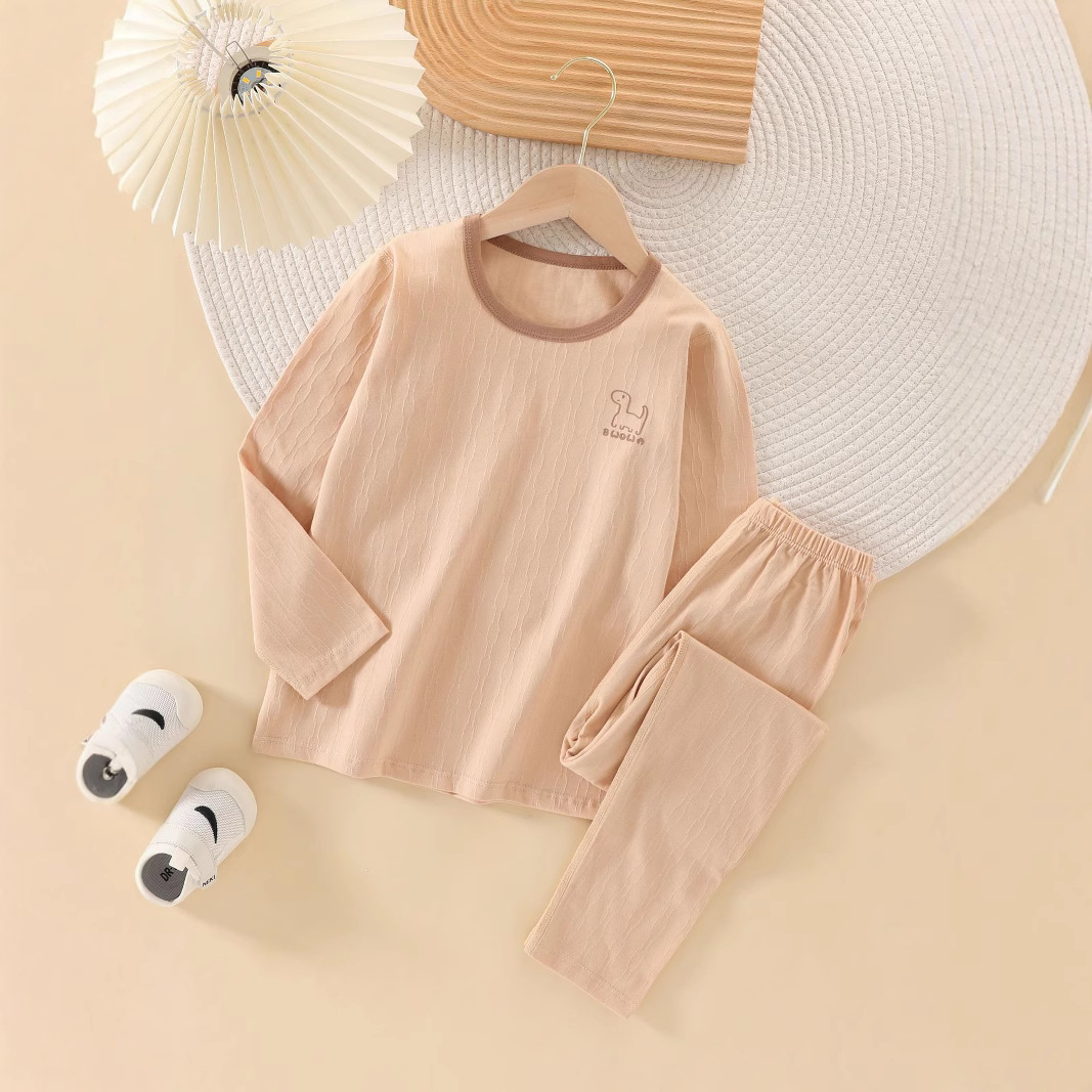 어린이 가을 옷과 바지 세트 클래스 뼈없는 순면 둥근 목 라이크라 소년 소녀를위한 얇은 가구 속옷