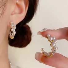 网红韩国东大门短发个性百搭耳钉珍珠耳环女气质复古巴洛克圆圈女