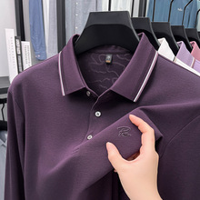 中青年男士丝光棉长袖t恤衫春秋季新款商务休闲宽松翻领POLO上衣
