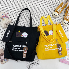 工場出荷シングルショルダーキャンバスバッグ漫画クマ2ピース学生ダブルバックキャンバスバッグ斜め掛け大容量トートバッグ
