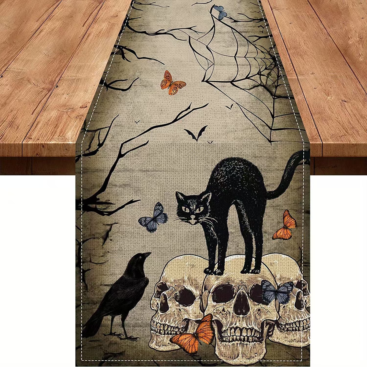 Transfronterizo 2024 Amazon nuevo Halloween calabaza fantasma gato negro lino tabla bandera de mesa mesa de comedor bandera de té