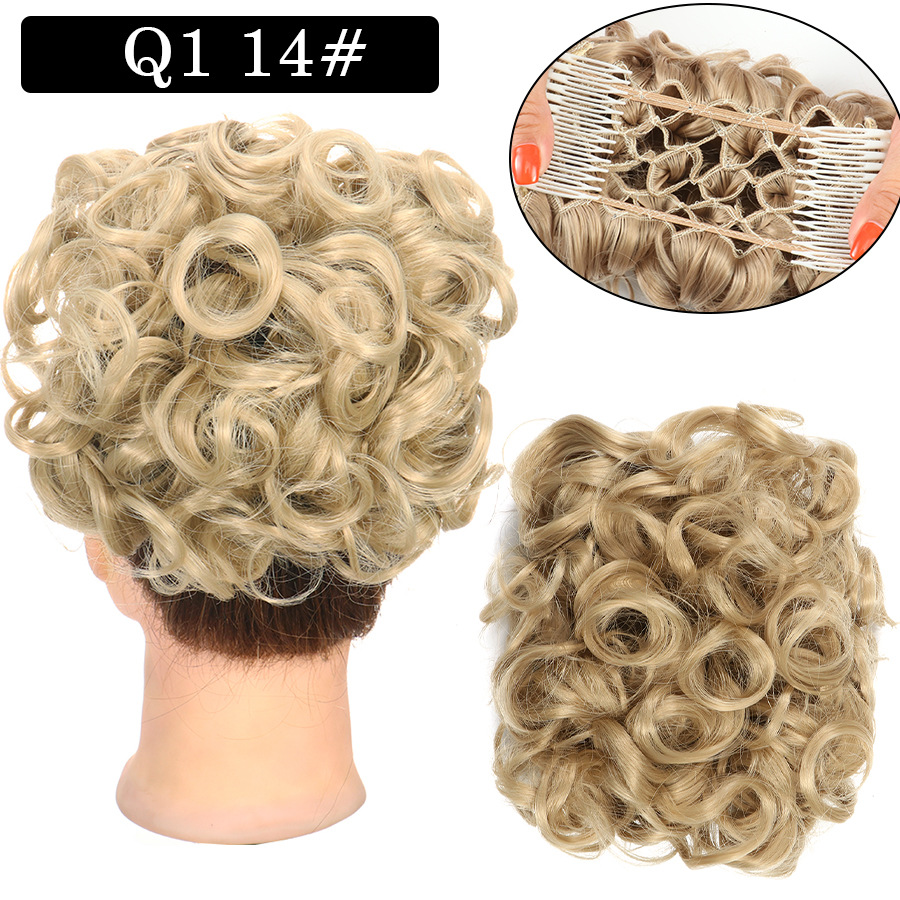 Nueva Peluca de comercio exterior de las mujeres europeas y americanas cabeza de bola de pelo rizado Cola de Caballo pelo Bud peine bolsa de pelo multicolor al por mayor opcional