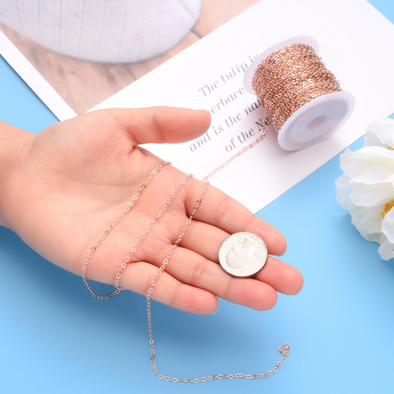 10 미터 압연 구리 크로스 체인 색상 보존 O 자형 체인 플랫 체인 DIY 쥬얼리 액세서리 팔찌 재료 도매