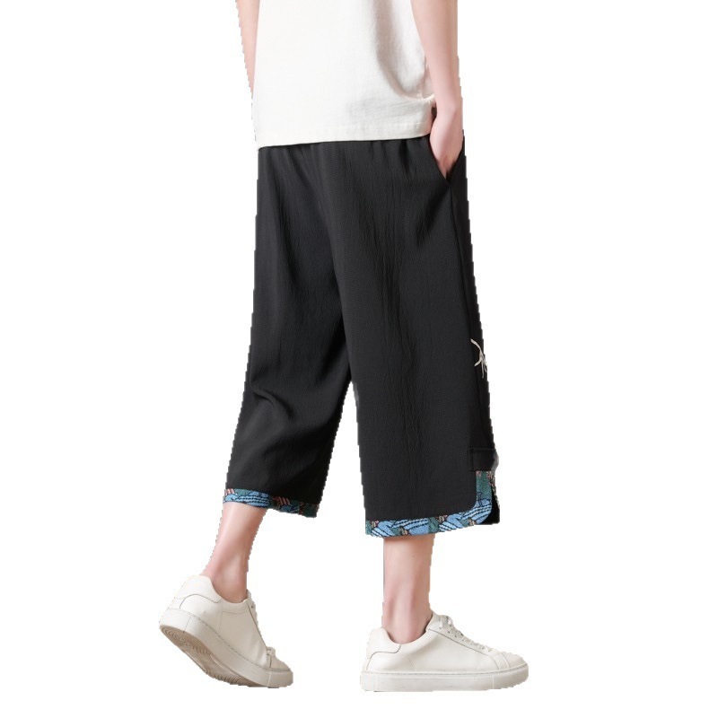 Xueyi 夏の新しいクロップドパンツメンズアイスシルクカジュアルスポーツパンツハンサムルーズ薄型ストレートメンズビーチショーツ|undefined