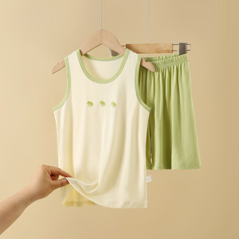 Children's Vest Set, Thin Modal Home Clothes, Boys' Sleeveless Air-Conditioning Clothes, Baby Ice Silk Pajamas, Cute Boys' Pajamas