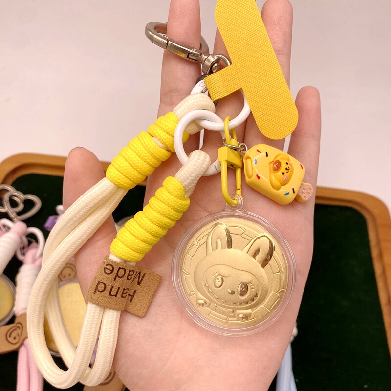水貝人気ラブブゴールドキーホルダー LABUBU バッグペンダントパンダペンダント携帯電話チェーン漫画卸売|undefined
