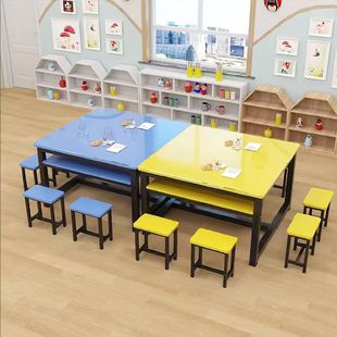 Primary School Kindergarten Glass Painting Table Art Table Tutoring Tutorial Training Course Desk Chair Calligraphy Studio Table