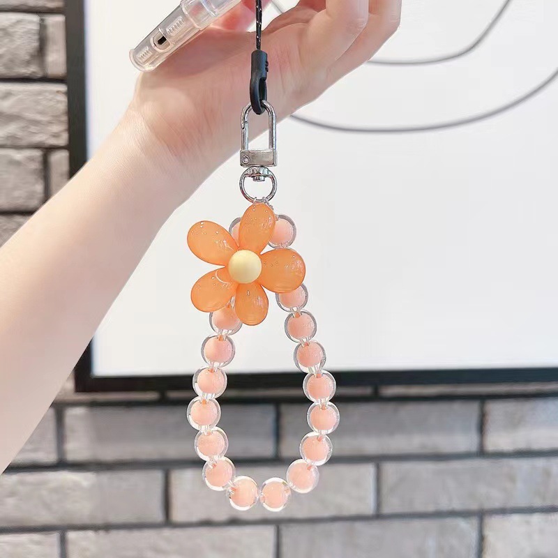 Pequeña Flor de cuentas fresca pulsera DIY cuerda universal del auricular bolsa teléfono caso color caramelo cadena portátil Accesorios