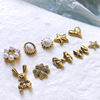 Japanese retro nail decoration for manicure, brand bronze accessory with bow, with gem