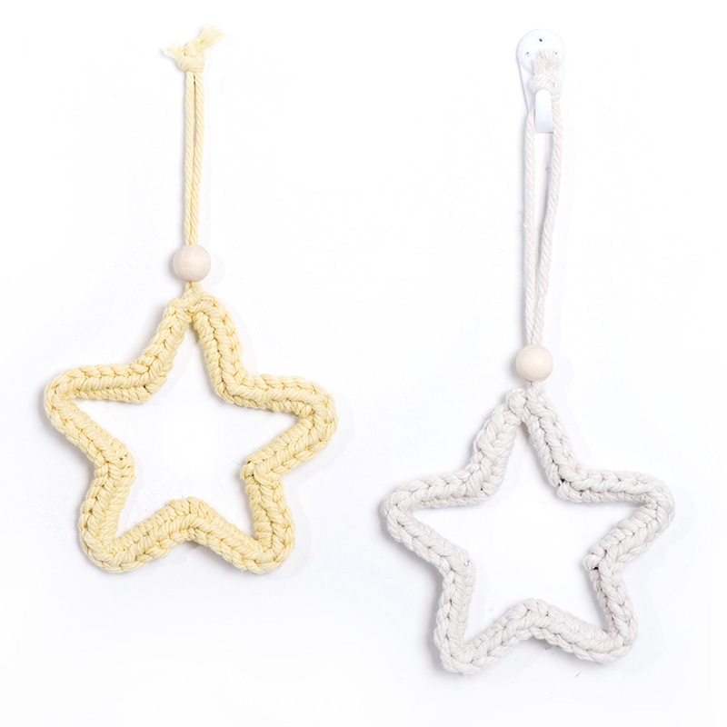 Colgante de estrella de color macarón colgante de pared de mano de cuerda de algodón trenzada estrella de automóvil colgante interior creativo para el hogar pequeño fresco